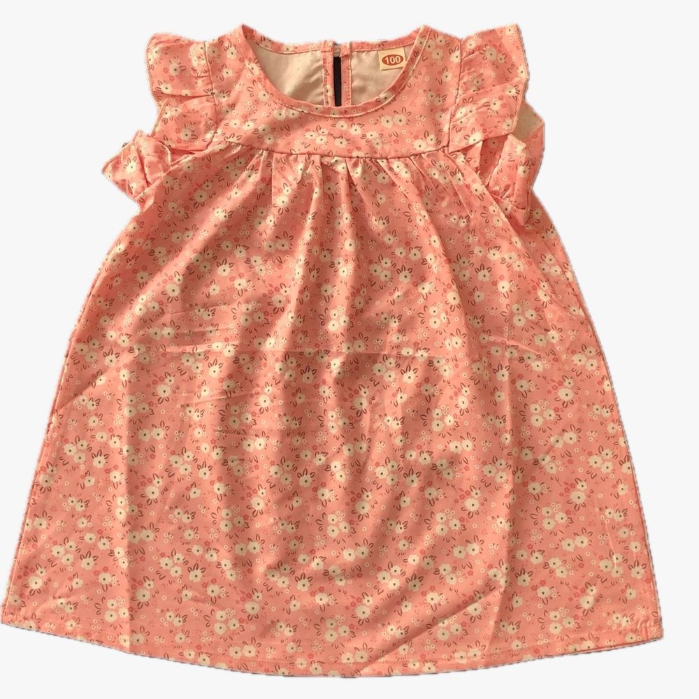 Unbranded Boutique Girls Spring/Summer Dress Peach White Flowers Size 100 (3-4Y)